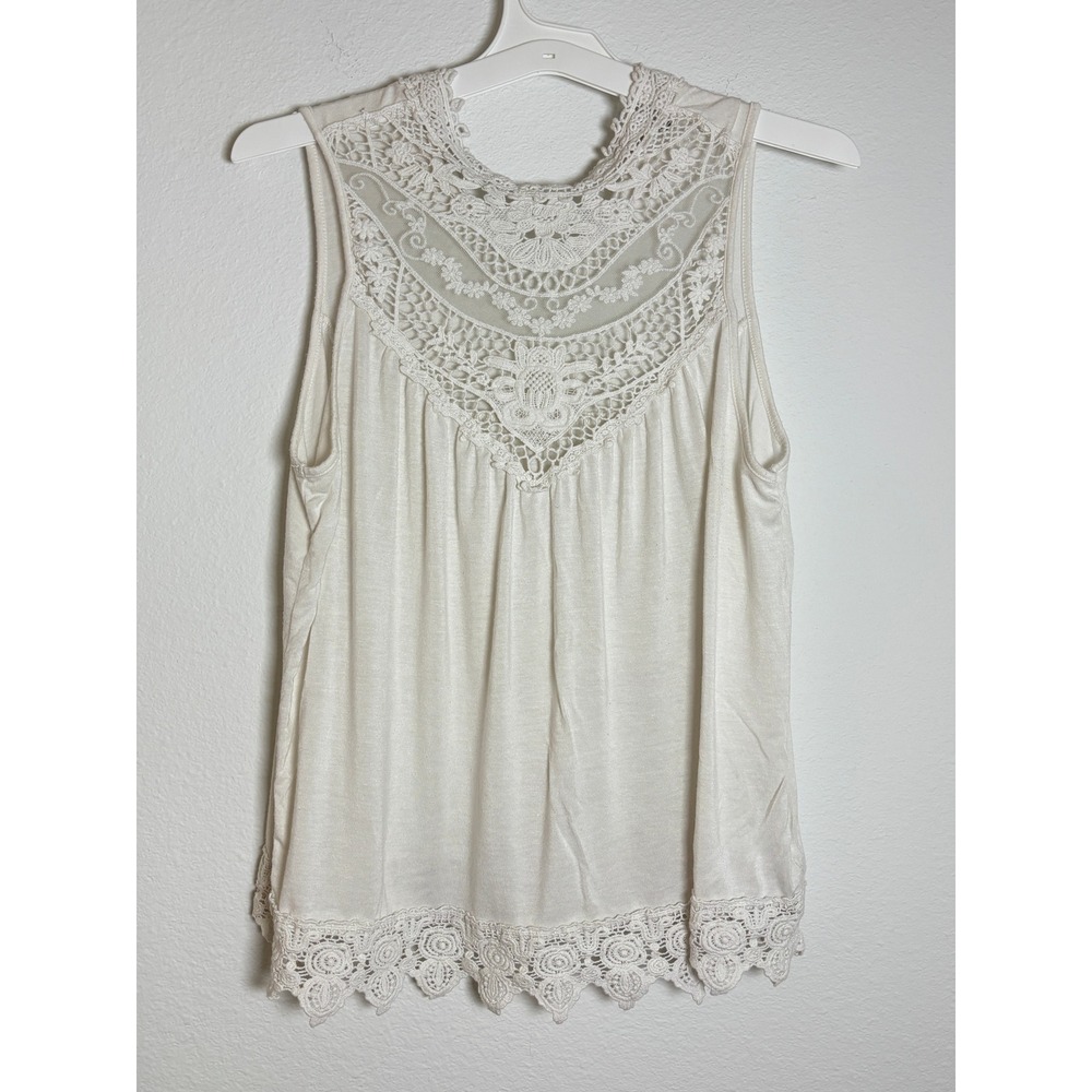 Vine and Valley Cream Ivory Crochet Lace Sleeveless Boho Tank Top Womens Medium